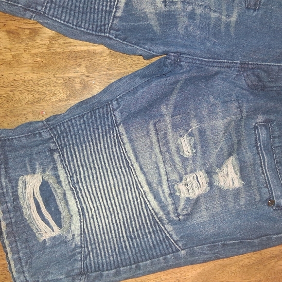 Encrypted men's blue washed denim jean shorts Distressed 38 - Picture 4 of 8